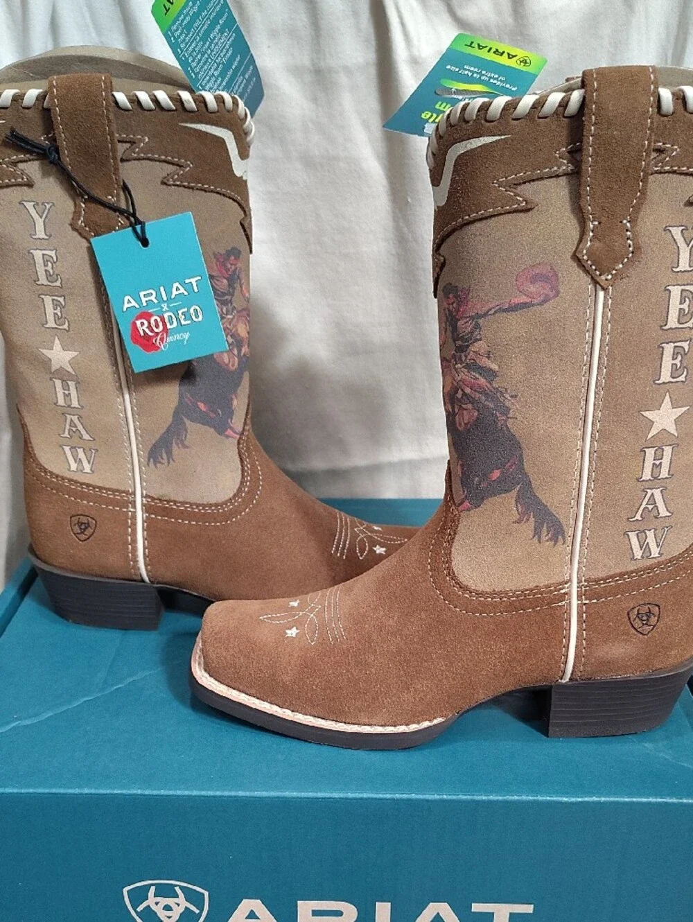 Ariat Brown Suede Western Boots with Patriotic Printed Shaft